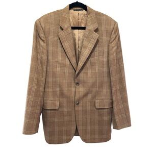 Jack Victor Collection Classic Tan Checkered Men's Blazer Wool Two Button 39R